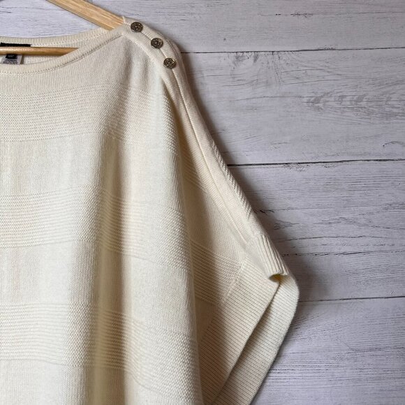Talbots Sweater Womens Size Small Ivory Poncho Nautical Buttons Cape Lambs Wool - Picture 8 of 16